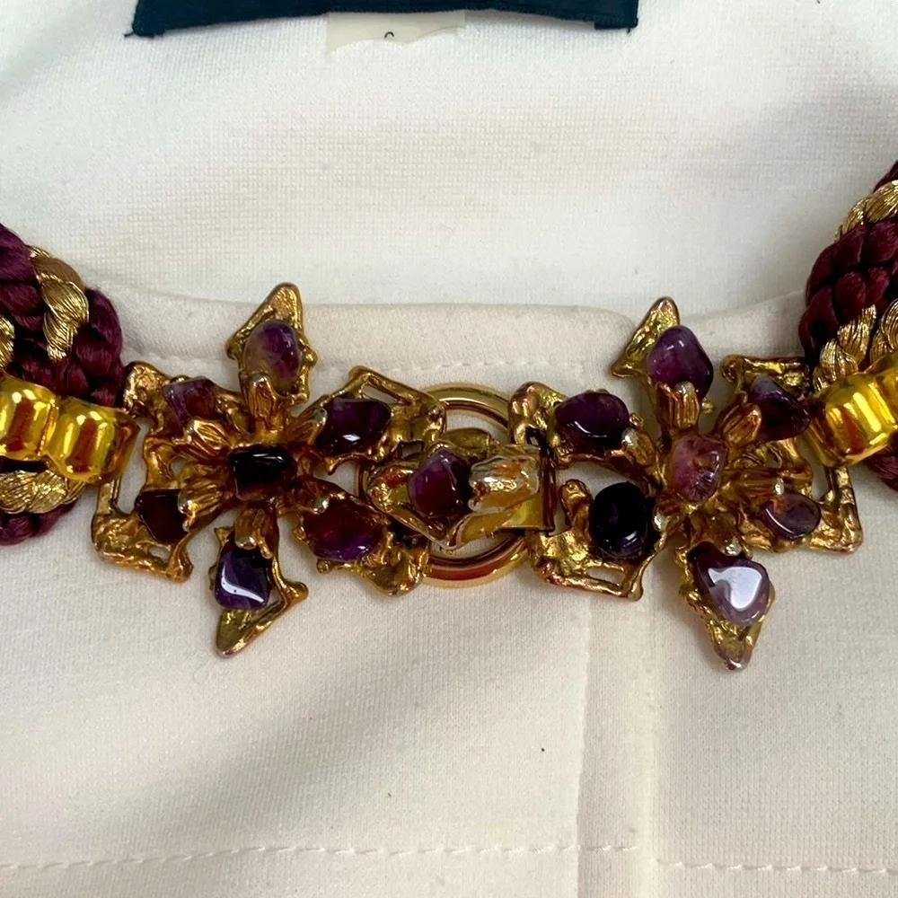 Vintage Jeweled Statement Belt or Necklace /Collar Purple Gold Franklab Designer